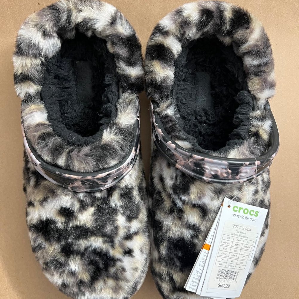 Crocs Classic fur sure size 9M/11W black multi